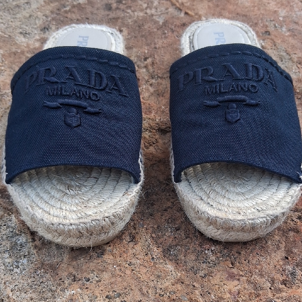 Prada Navy Espadrille Sandals